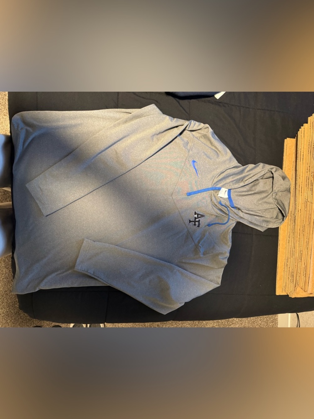 Nike Men's Gray Hoodie with Blue Accents and AF Logo